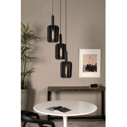 Lucide 45492/13/36 - Lestenec na vrvici RAFAL 3xE27/40W/230V črna/siva