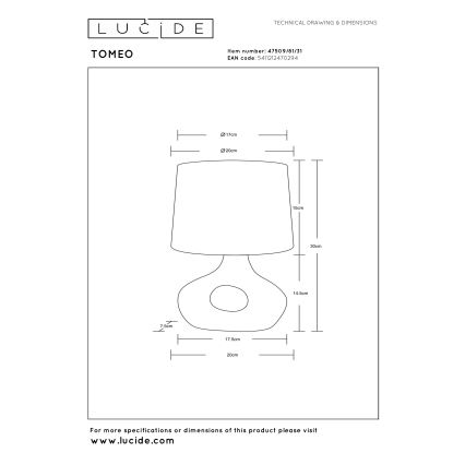 Lucide 47509/81/31 - Namizna svetilka TOMEO 1xE14/40W/230V bela