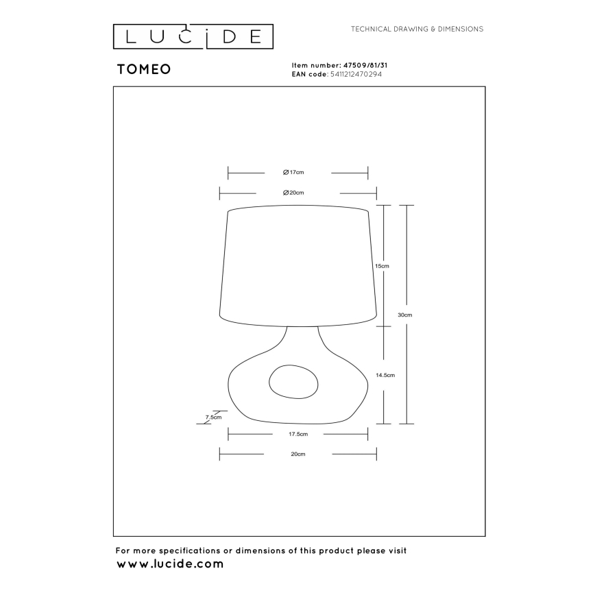 Lucide 47509/81/31 - Namizna svetilka TOMEO 1xE14/40W/230V bela