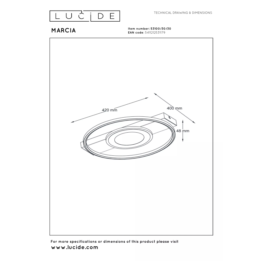 Lucide 53100/30/30 - Zatemnjevalna LED stropna svetilka MARCIA LED/32W/230V 2700K 40x42 cm