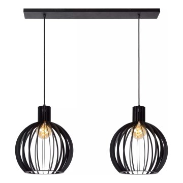 Lucide 73400/02/30 - Lestenec na vrvici MIKAELA 2xE27/60W/230V črn