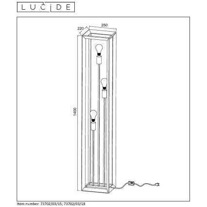 Lucide 73702/03/15 - Stoječa svetilka THOR 3xE27/60W/230V