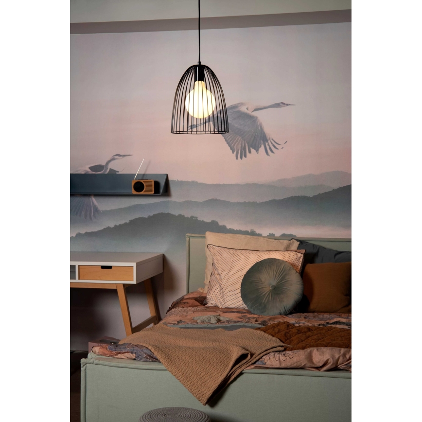 Lucide 74417/01/30 - Lestenec na vrvici MACARONS 1xE27/40W/230V pr. 24,5 cm črna