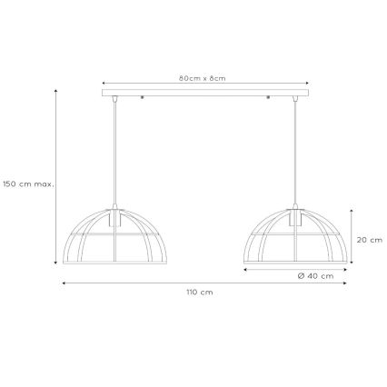 Lucide 76464/02/30 - Lestenec na vrvici DIKRA 2xE27/60W/230V