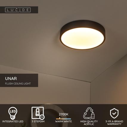 Lucide 79185/30/30 - LED Zatemnitvena stropna svetilka UNAR LED/18W/230V pr. 30 cm črna