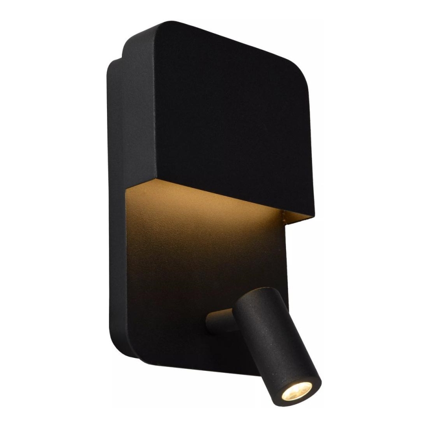 Lucide 79200/08/30 - LED Stenska svetilka BOXER LED/5W/230V + LED/5W USB črna