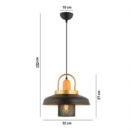 Luster MONZA 1xE27/40W/230V Ø 32 cm crna/zlatna
