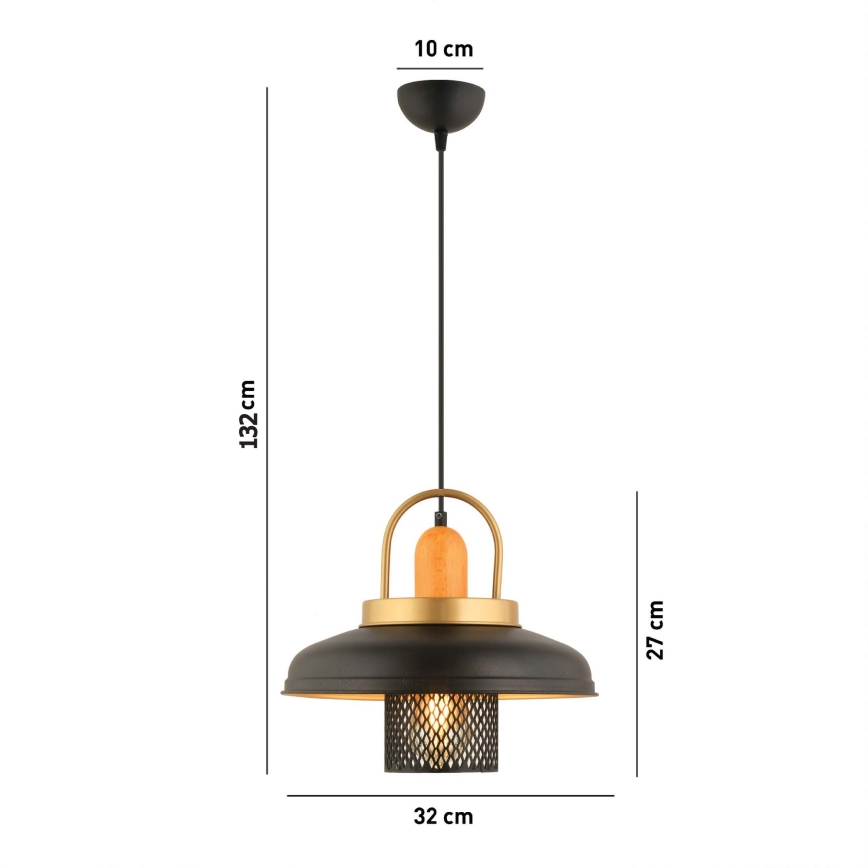 Luster MONZA 1xE27/40W/230V Ø 32 cm crna/zlatna