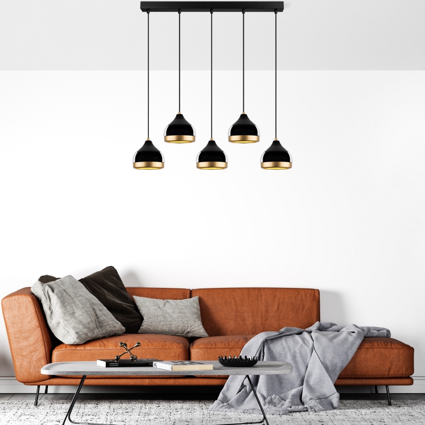 Luster na lanku YILDO 5xE27/40W/230V crna/zlatna