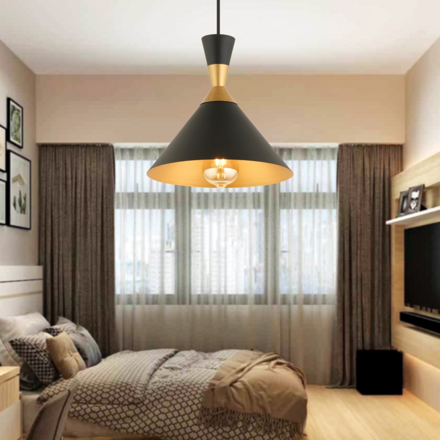 Luster na uzici MONZA 1xE27/40W/230V Ø 25 cm crna/zlatna