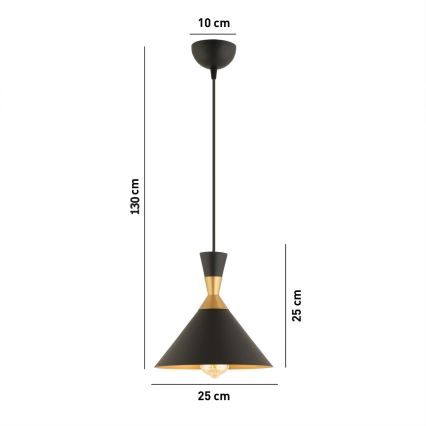 Luster na uzici MONZA 1xE27/40W/230V Ø 25 cm crna/zlatna