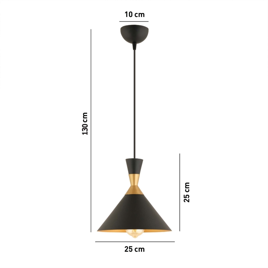 Luster na uzici MONZA 1xE27/40W/230V Ø 25 cm crna/zlatna