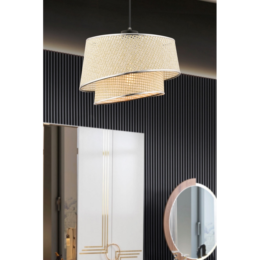 Lustru na šnurci BARETTE 1xE27/60W/230V kremasta/leskasti krom