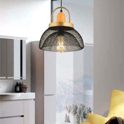 Lustru na vrv MONZA 1xE27/40W/230V premer 29 cm črna/zlata