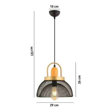 Lustru na vrv MONZA 1xE27/40W/230V premer 29 cm črna/zlata