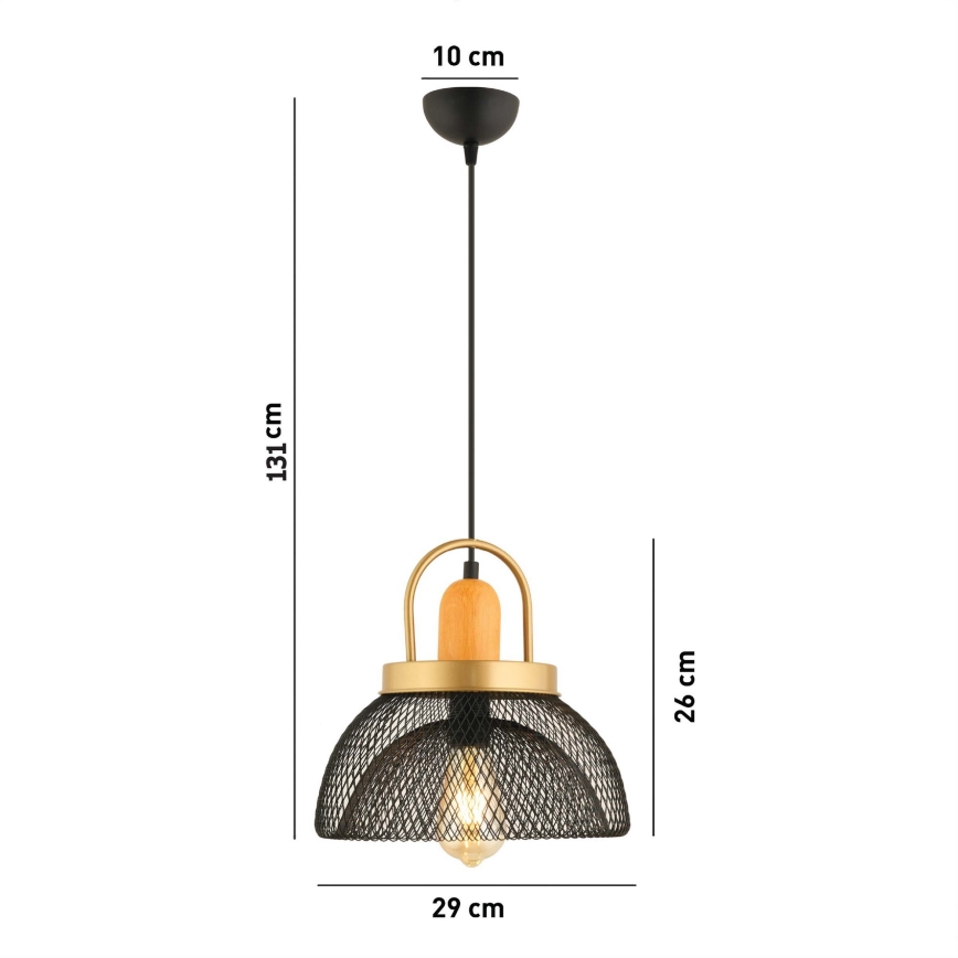 Lustru na vrv MONZA 1xE27/40W/230V premer 29 cm črna/zlata