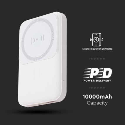 Magnetni Power Bank z brezžičnim polnilnikom Power Delivery 10 000mAh/20W/3,7V bela