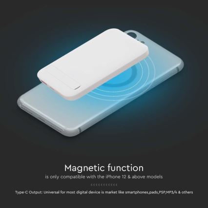 Magnetni Power Bank z brezžičnim polnilnikom Power Delivery 10 000mAh/20W/3,7V bela