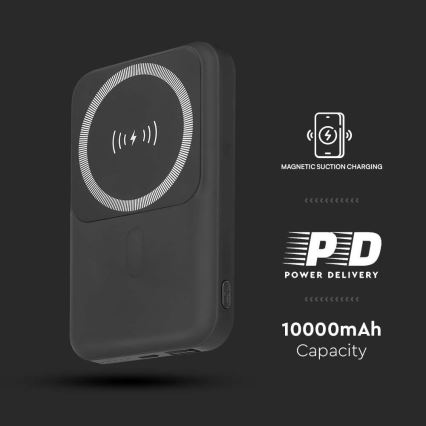 Magnetni Power Bank z brezžičnim polnilnikom Power Delivery 10 000mAh/20W/3,7V črna