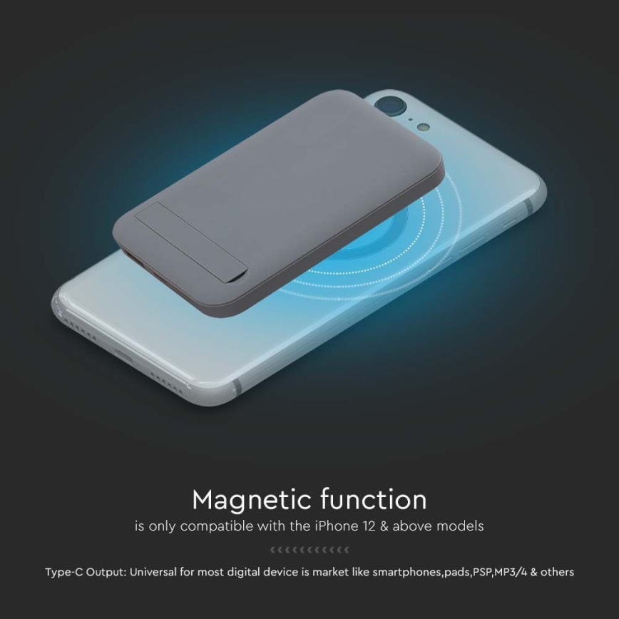 Magnetni Power Bank z brezžičnim polnilnikom Power Delivery 10 000mAh/20W/3,7V siv