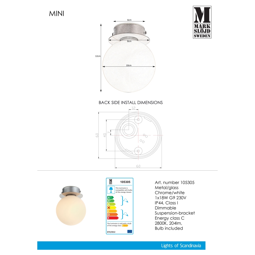 Markslöjd 105305 - Kopalniška stropna svetilka MINI 1xG9/18W/230V IP44