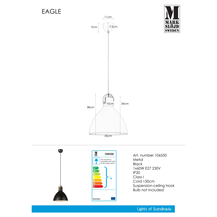 Markslöjd 106550 - Lestenec na vrvici EAGLE 1xE27/60W/230V