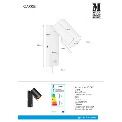 Markslöjd 106587 - Zatemnitvena stenska svetilka CARRIE 1xGU10/35W/230V črna
