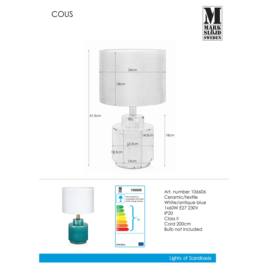 Markslöjd 106606 - Namizna svetilka COUS 1xE27/60W/230V