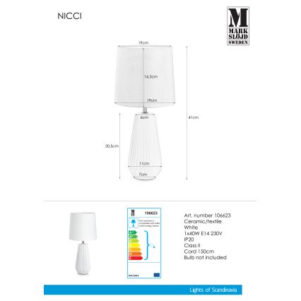 Markslöjd 106623 - Namizna svetilka NICCI 1xE14/40W/230V