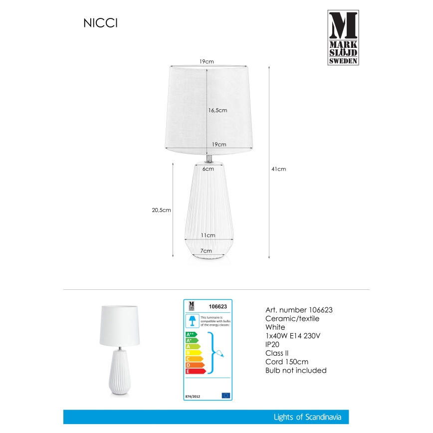 Markslöjd 106623 - Namizna svetilka NICCI 1xE14/40W/230V
