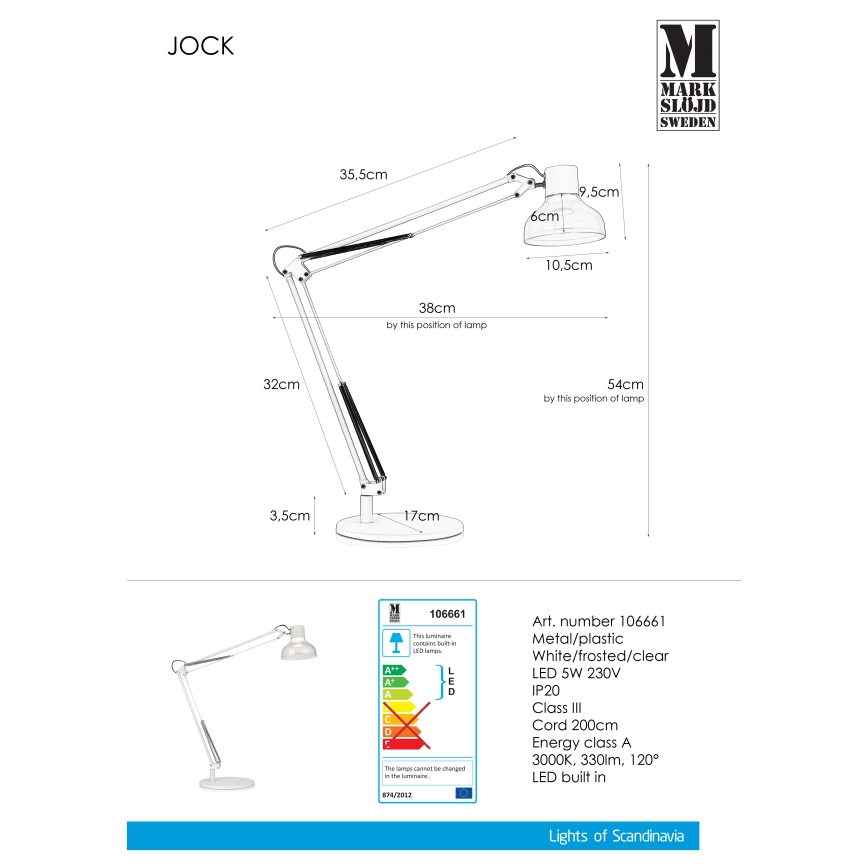 Markslöjd 106661 - LED Namizna svetilka JOCK LED/5W/230V