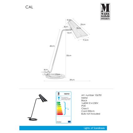 Markslöjd 106781 - Namizna svetilka CAL 1xE14/40W/230V