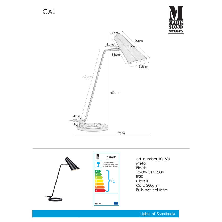 Markslöjd 106781 - Namizna svetilka CAL 1xE14/40W/230V