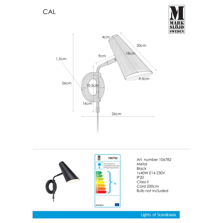 Markslöjd 106782 - Stenska svetilka CAL 1xE14/40W/230V