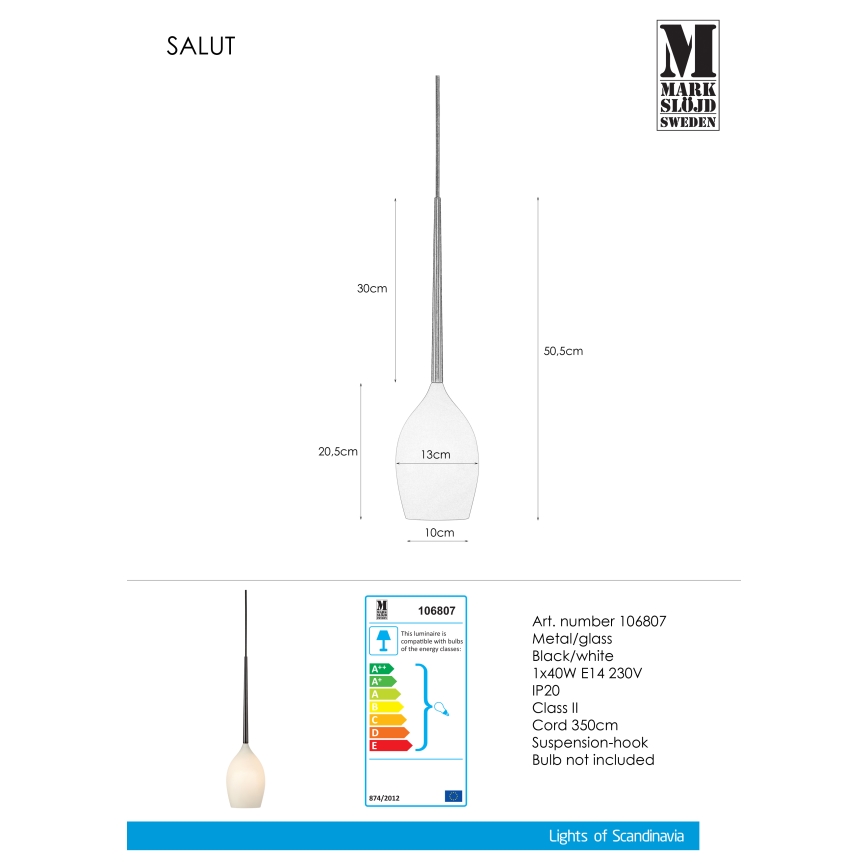 Markslöjd 106807 - Lestenec za vtičnico SALUTE 1xE14/40W/230V