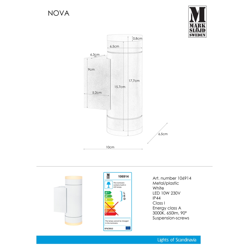 Markslöjd 106914 - LED Zunanja stenska svetilka NOVA 2xLED/5,5W/230V IP44