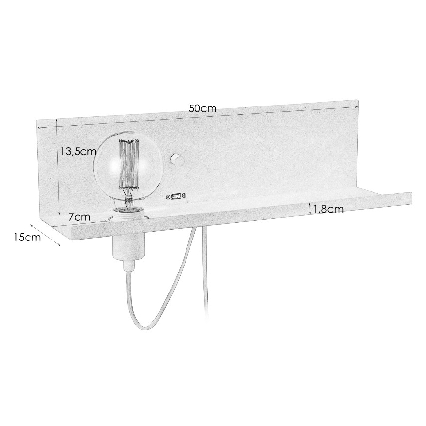 Markslöjd 106969 - Zatemnitvena stenska svetilka z USB vtičnico MULTI 1xE27/60W/230V