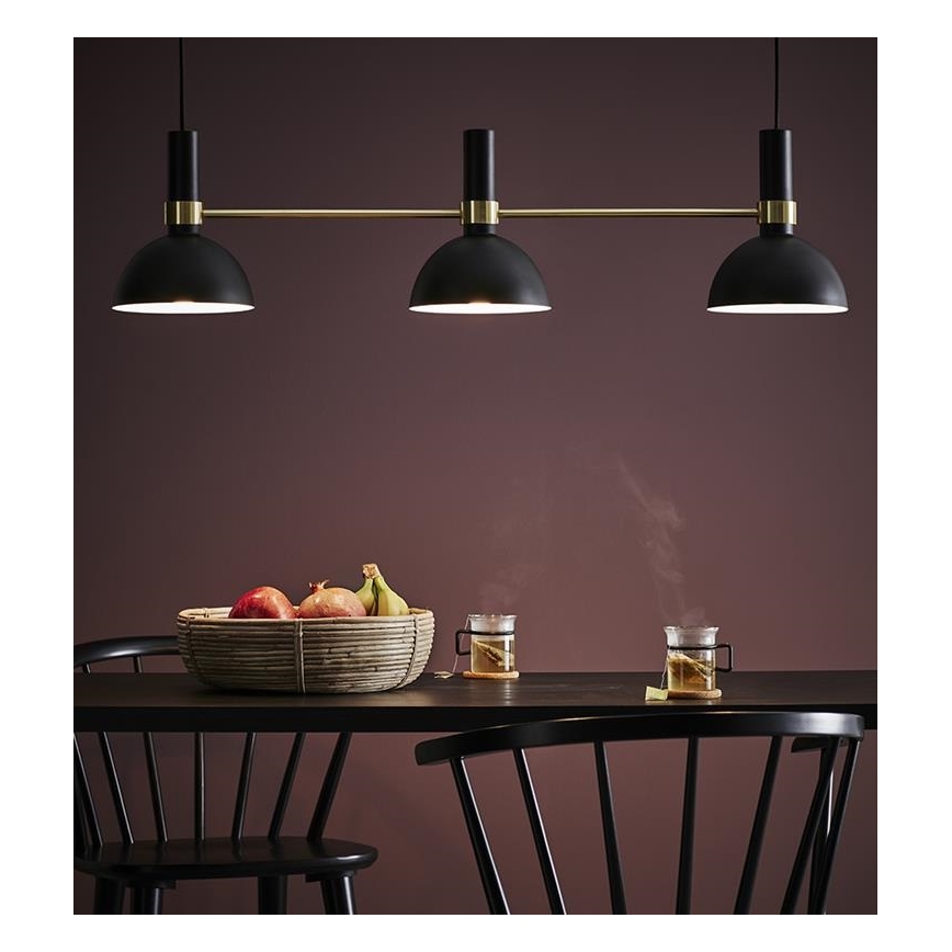 Markslöjd 106971 - Lestenec na vrvici LARRY 3xE27/60W/230V črna/zlata