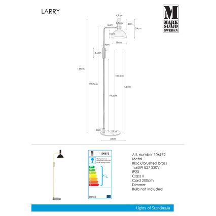 Markslöjd 106972 - Zatemnitvena stoječa svetilka LARRY 1xE27/60W/230V črna/zlata