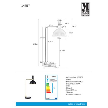Markslöjd 106973 - Zatemnitvena namizna svetilka LARRY 1xE27/60W/230V