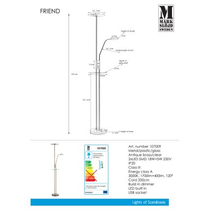 Markslöjd 107009 - LED Zatemnitvena stoječa svetilka FRIEND LED/18W/230V + LED/5W