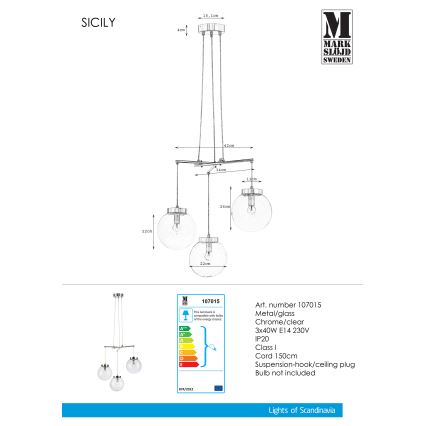 Markslöjd 107015 - Lestenec na vrvici SICILY 3xE14/40W/230V