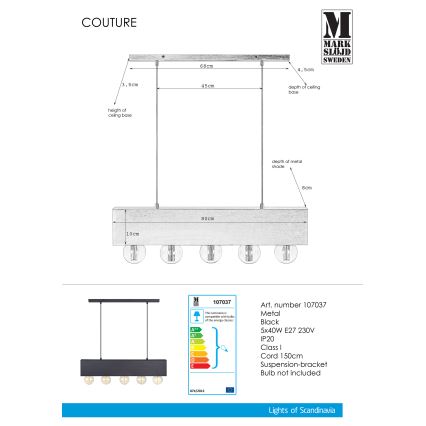 Markslöjd 107037 - Lestenec na vrvici COUTURE 5xE27/40W/230V črna