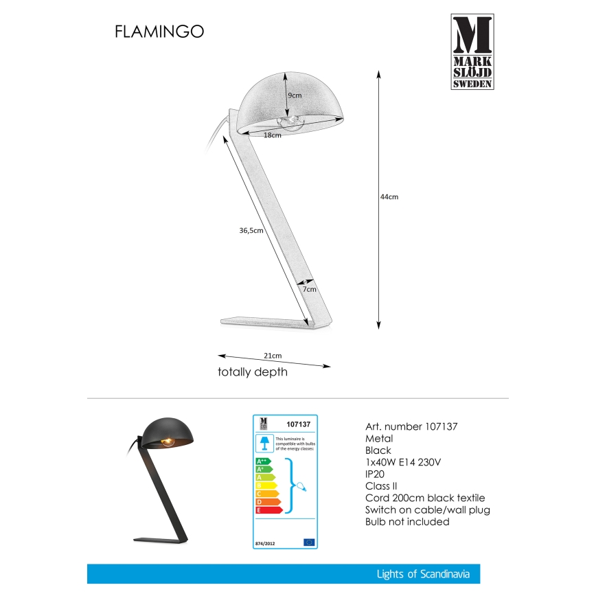 Markslöjd 107137 - Namizna svetilka FLAMINGO 1xE14/40W/230V črna