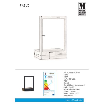 Markslöjd 107177 - LED Stenska svetilka z okvirjem PABLO LED/7W/230V