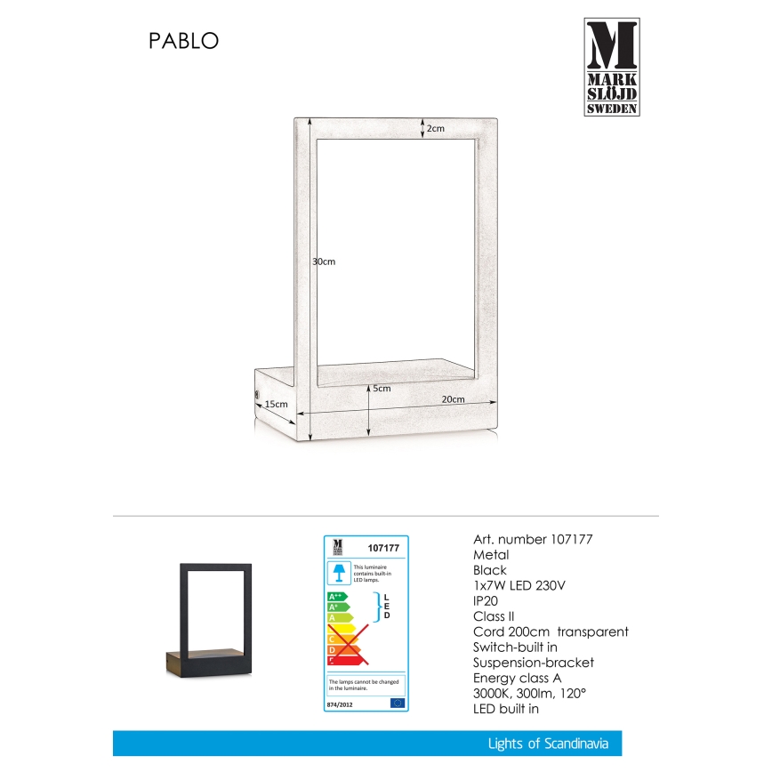 Markslöjd 107177 - LED Stenska svetilka z okvirjem PABLO LED/7W/230V