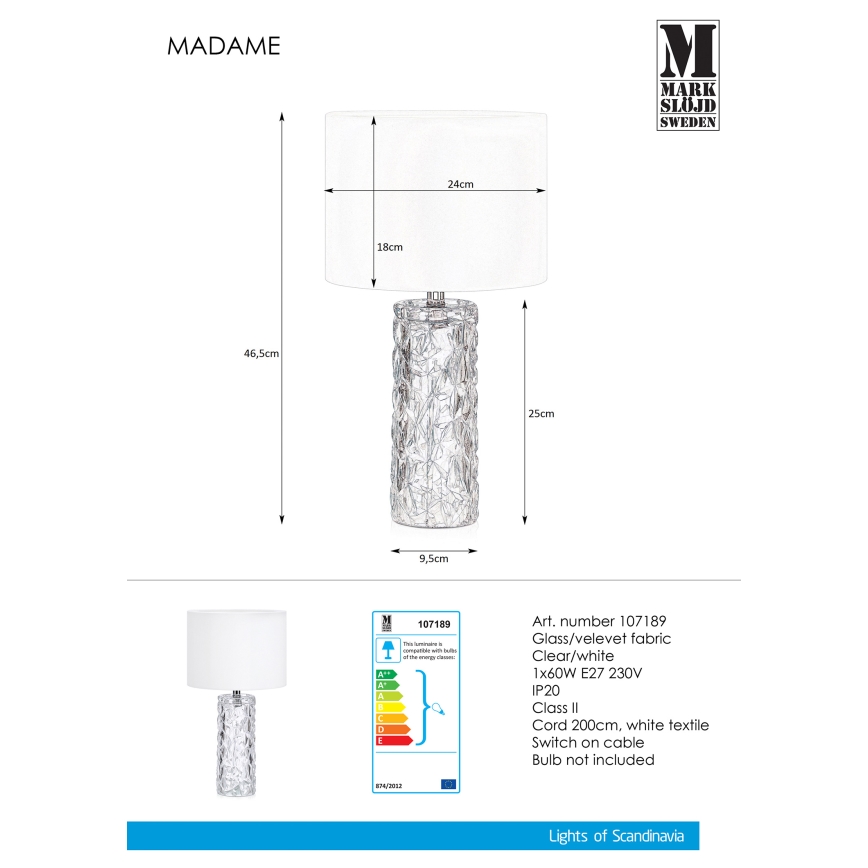 Markslöjd 107189 - Namizna svetilka MADAME 1xE27/40W/230V