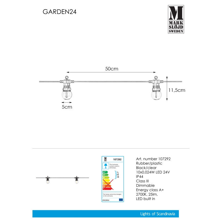 Markslöjd 107292 - LED Zunanja dekorativna veriga GARLAND GARDEN 10xLED 5,5m IP44