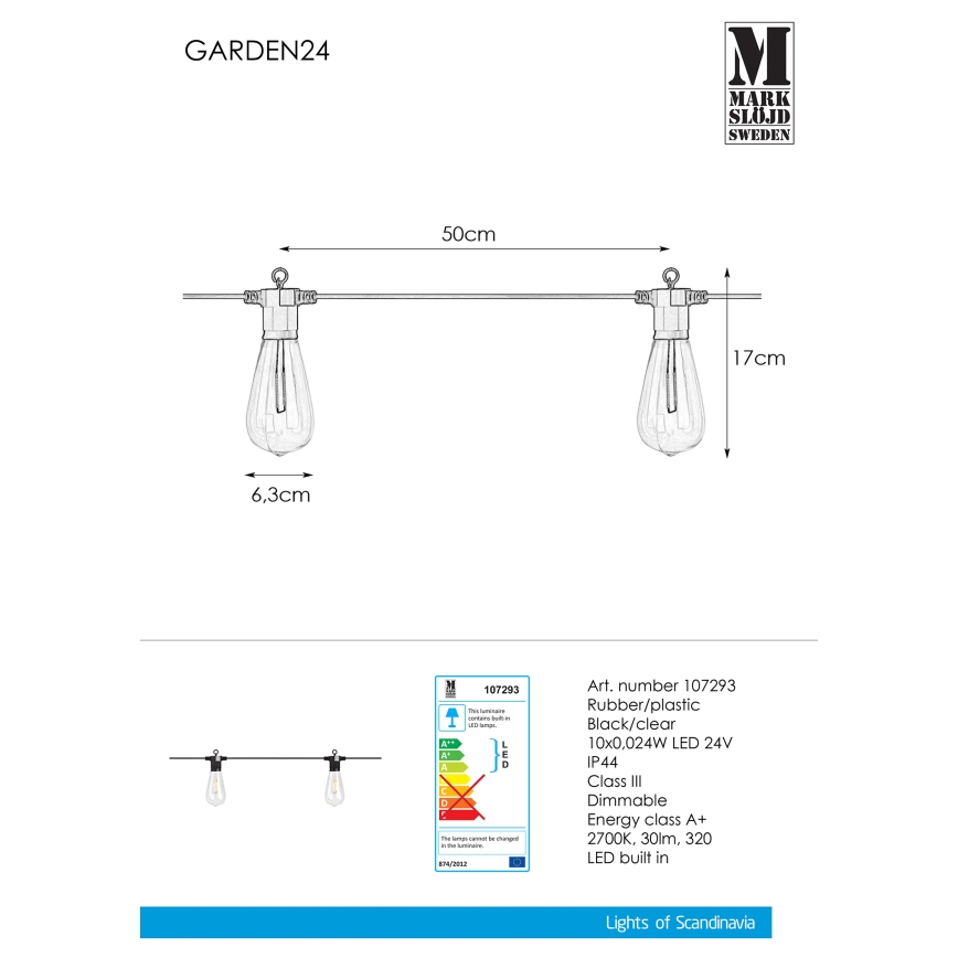 Markslöjd 107293 - LED Zunanja dekorativna veriga GARLAND GARDEN 10xLED 5,5m IP44