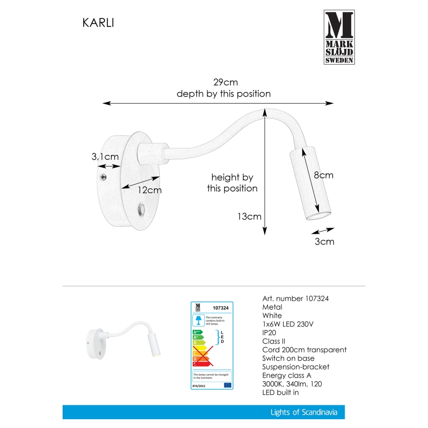 Markslöjd 107324 - LED Stenska svetilka KARLI LED/6W/230V